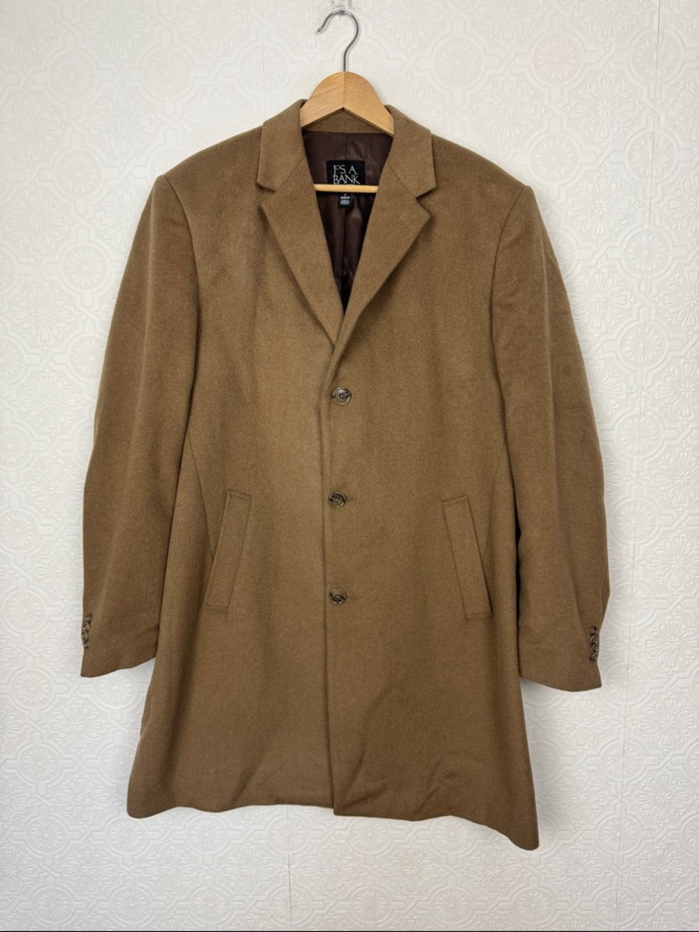 Jos. A. Bank Wool Blend Overcoat Camel Mens 42R Classic Dress Coat